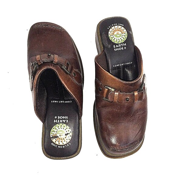 Earth Shoe Gelron 2000 Womens Brown Leather Clog Mules Slip On Daphne US 5.5 - Picture 12 of 12